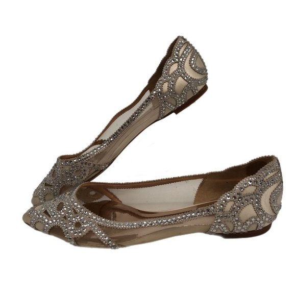 Badgley Mischka Cream Beaded Ballet Flats & Loafers | Size 9.5 - Picture 1 of 8